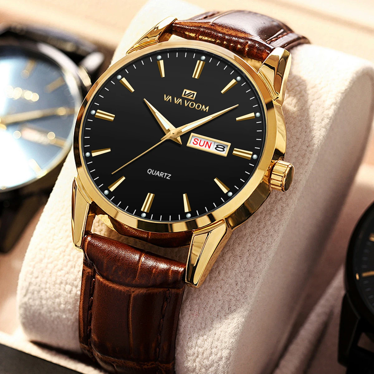 2023 New Men\'s Business Watch Classic British Style Leather Gold Black Casual Quartz Watch Luxury Glow Men Waterproof Wristwatch