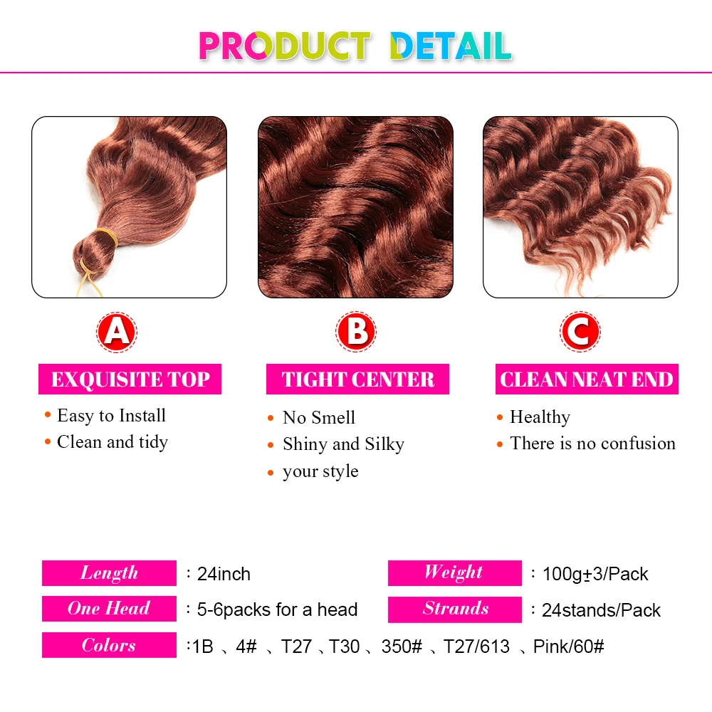 Freetress Water Wave Braiding Hair 24นิ้ว Ocean Wave ถักผมคลื่นลึกสังเคราะห์ Curly Hair Extensions สำหรับผู้หญิง HeyMidea