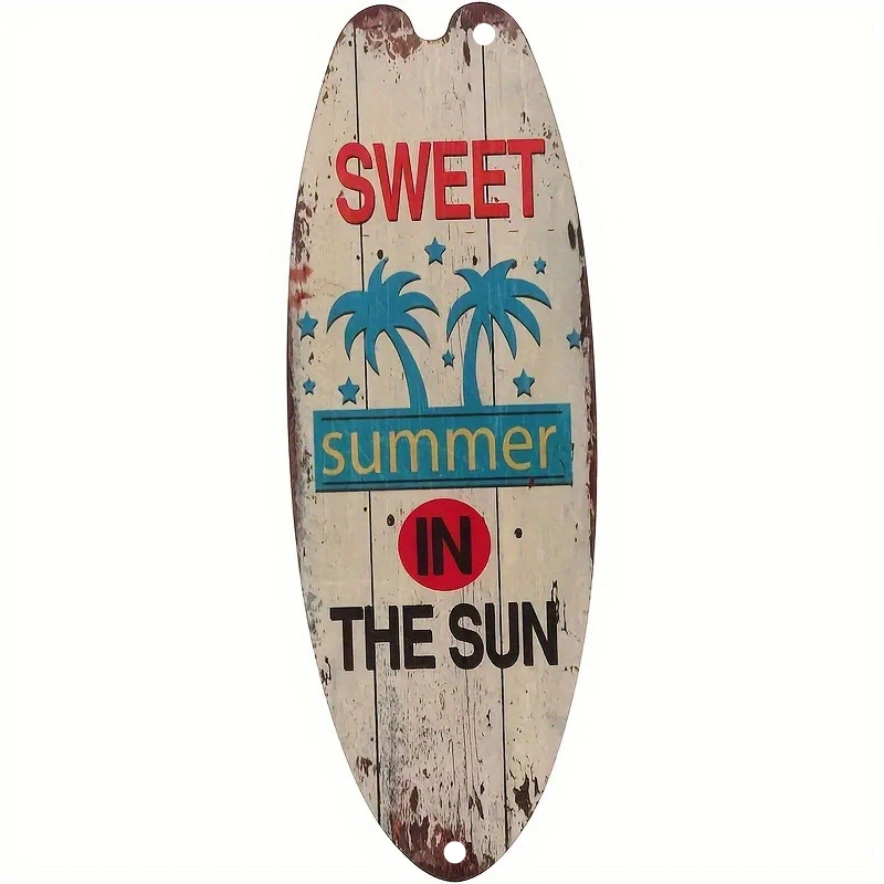 3pcs Metal Surfboard Wall Decoration Set | Beach Themed, Vintage Sun & Summer Quotes, Palm Tree