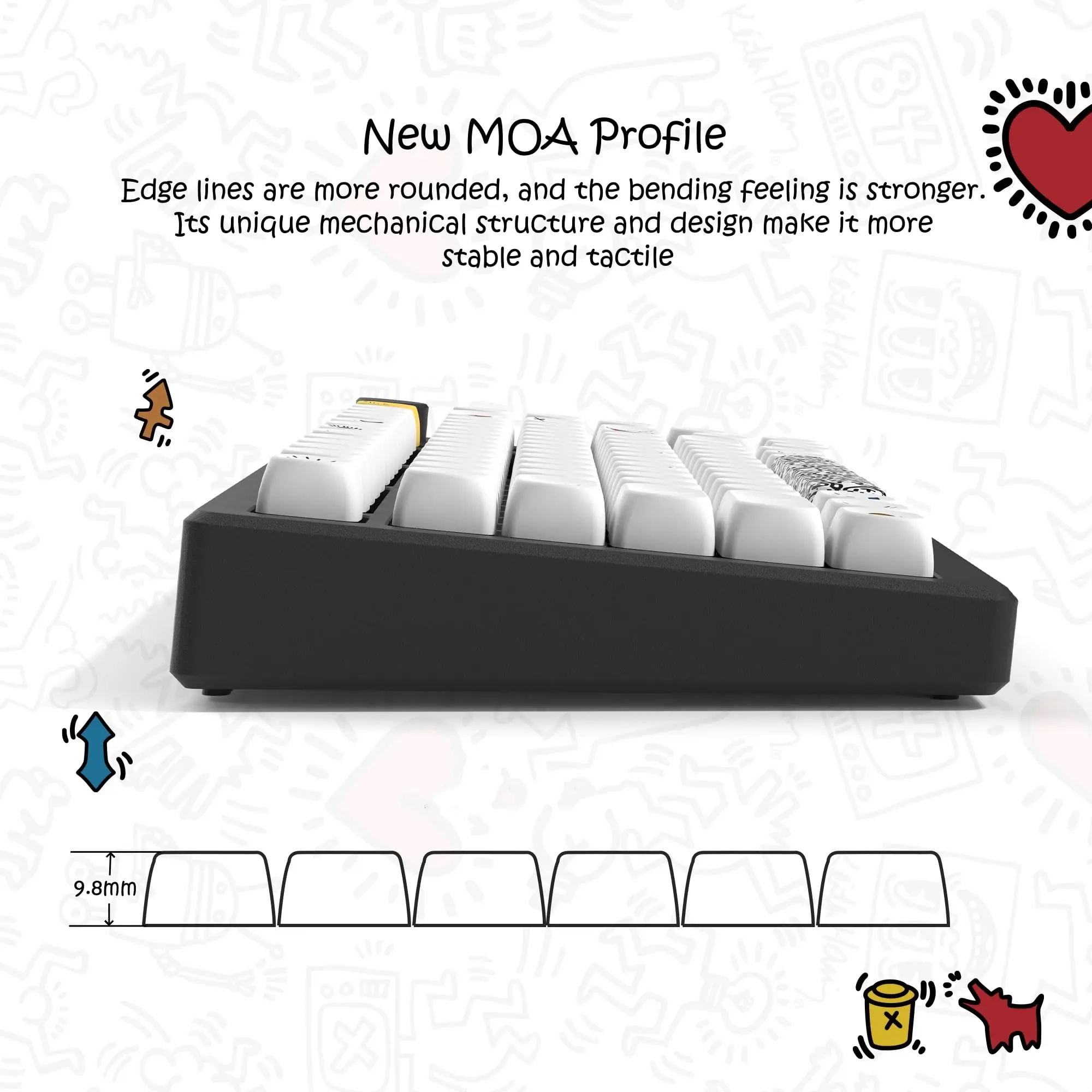 Womier Graffiti MOA PBT-Tastenkappen, niedliche Farbsublimations-Tastenkappen, 134 Tasten, individuelle Tastatur-Tastenkappen für Cherry MX Switches Tastatur