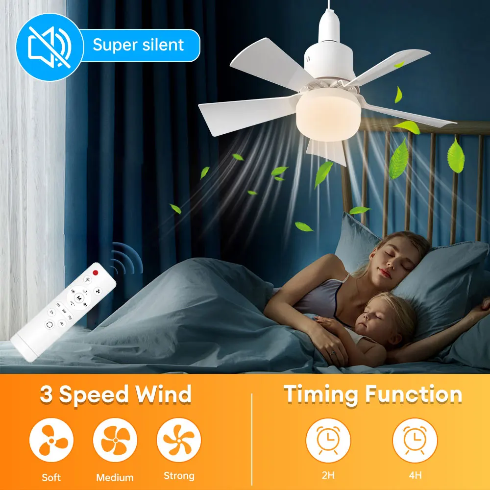 Ventilatore da soffitto 30W E27 con funzione di regolazione remota ventilatore a luce LED ventilatori da soffitto silenziosi intelligenti per soggiorno camera da letto