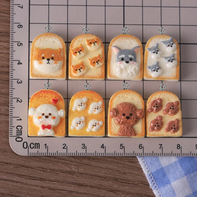 10Pcs Cute Dog Toast Bread Resin Charms Simulation Food Animal Shape Pendants for DIY Earring Necklace Keychain Jewelry Make