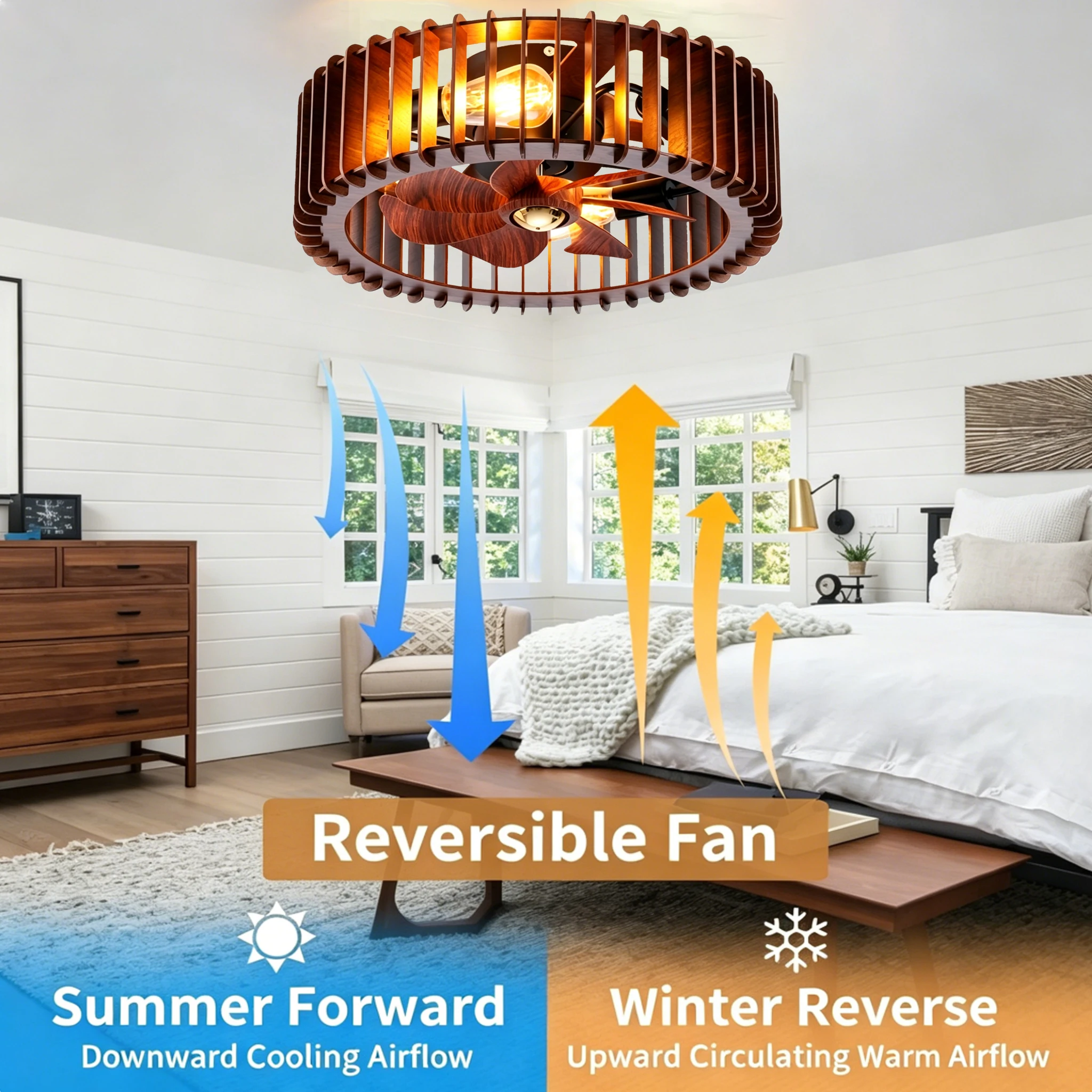 Wabi-Sabi Ceiling Fan Light With Remote Control 6 Speeds Wooden Ceiling Lamp Fans Bedroom Living Room Farmhouse Electric Fan