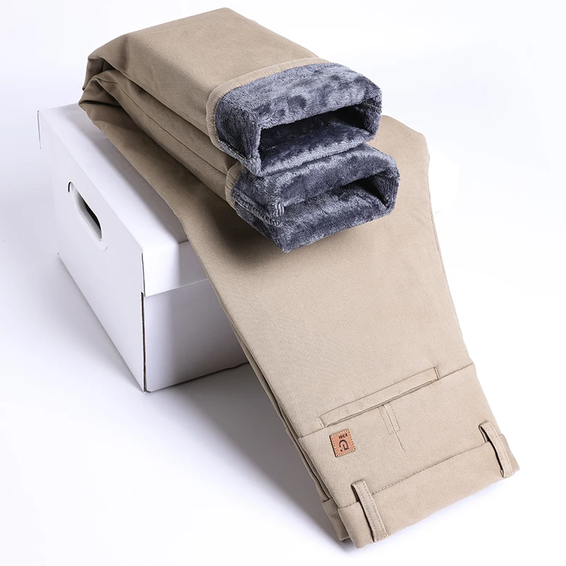 Winter Herren gerade hochela tische Freizeit hose 97% Baumwolle bequeme klassische hochwertige Plüsch dicke Business-Hose männlich