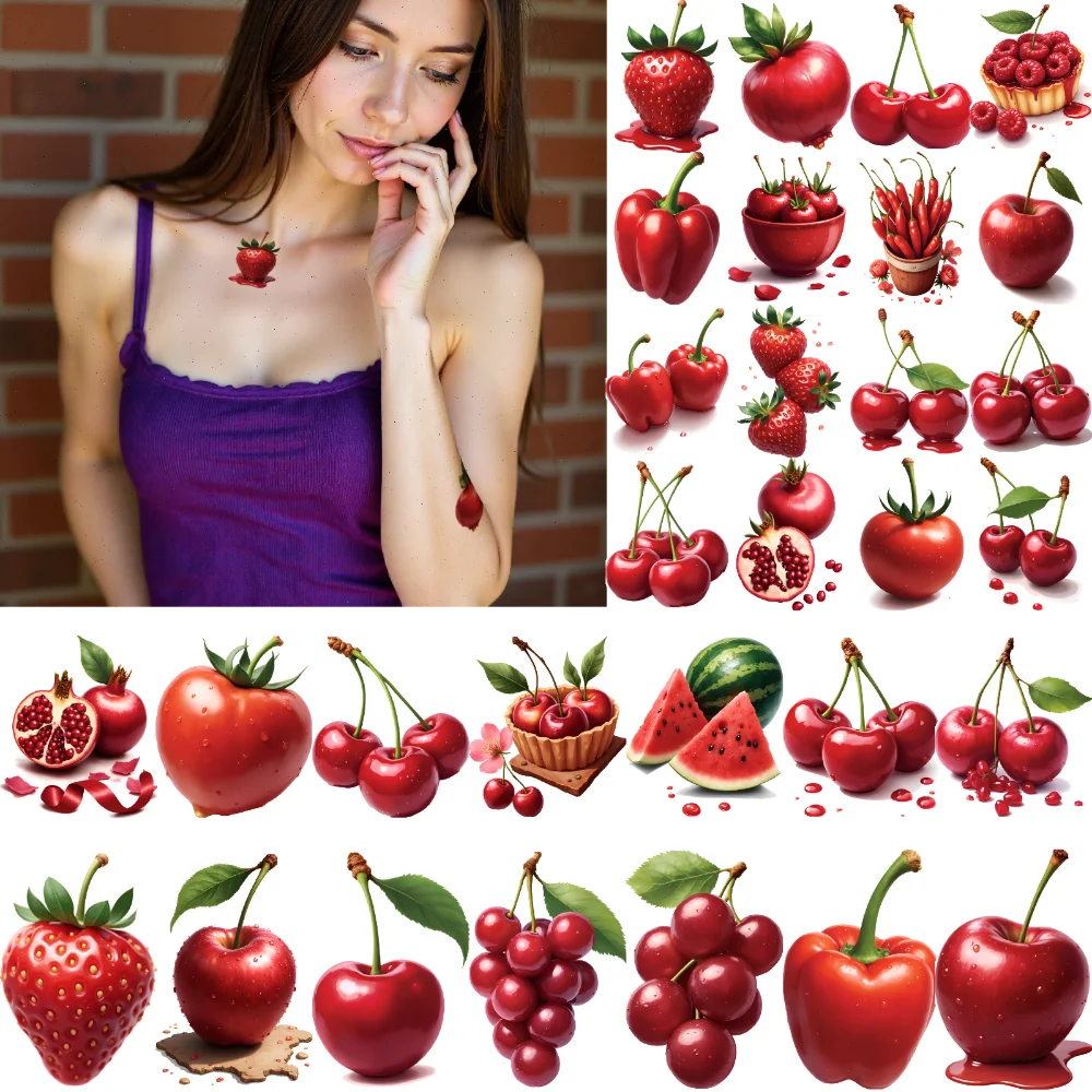 

54pcs Temporary Tattoo Onion Temporary Tattoo Stickers Raspberry Strawberry Waterproof Long-lasting Body Stickers For Back