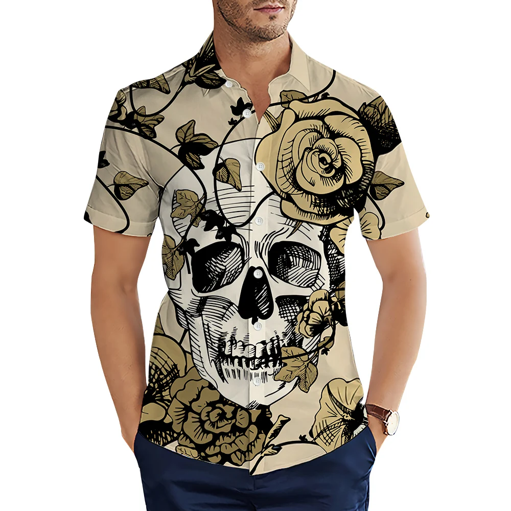 Hawaiian Shirts Playing Card Skull 3D Graphic Printed Summer Short Sleeve Men Shirt Fashion Casual Tops Ropa Hombre S-5XL men