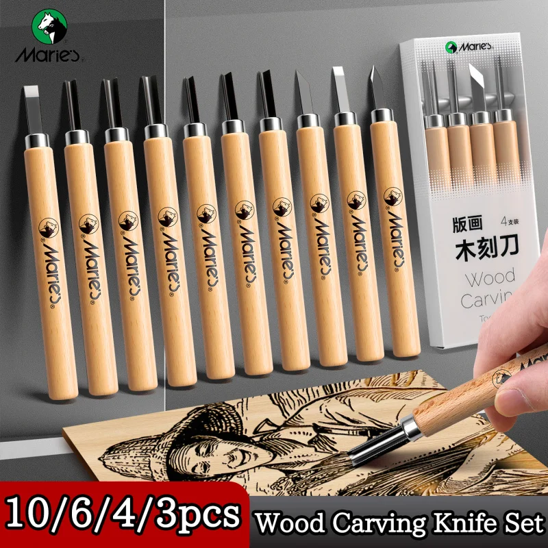 

Набор ножей для резьбы по дереву Marie's для начинающих-10/6/4/3 шт. для деревообработки и лепки, идеально подходит для детей, взрослых, подарок на Рождество