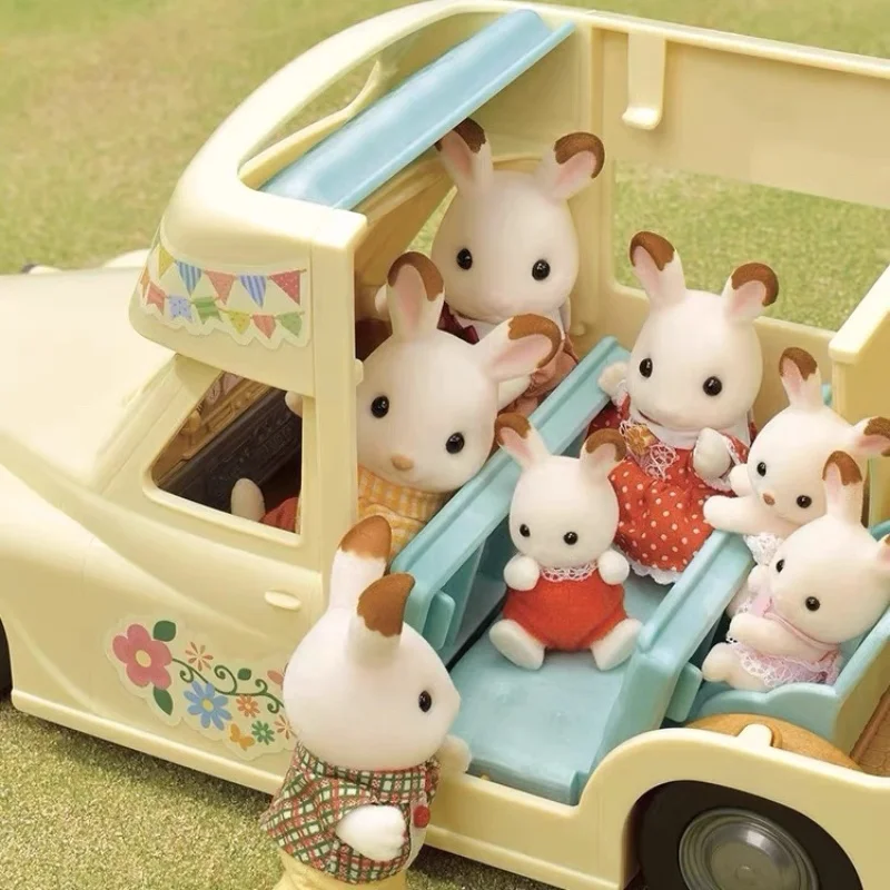 إكسسوارات عائلات سيلفانيان كاليكو كريترز ألعاب أطفال بناتي نموذج سيارة مصغر دمية أرنب ألعاب تخييم عائلية للأطفال