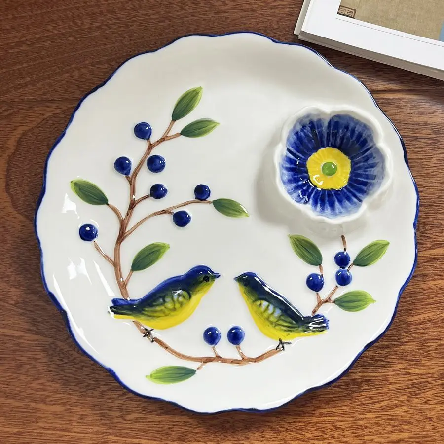 

Chinese light luxury magpie ceramic plate hand-painted underglaze color wedding festive plating посуда для кухни фарфор