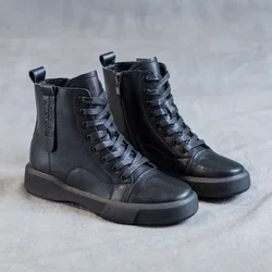 New Leather Inner Elevated Boots for Womens 2026 Autumn Winter Short Boots Thick Sole Thin Knight Boots Plus Velvet female Shoes