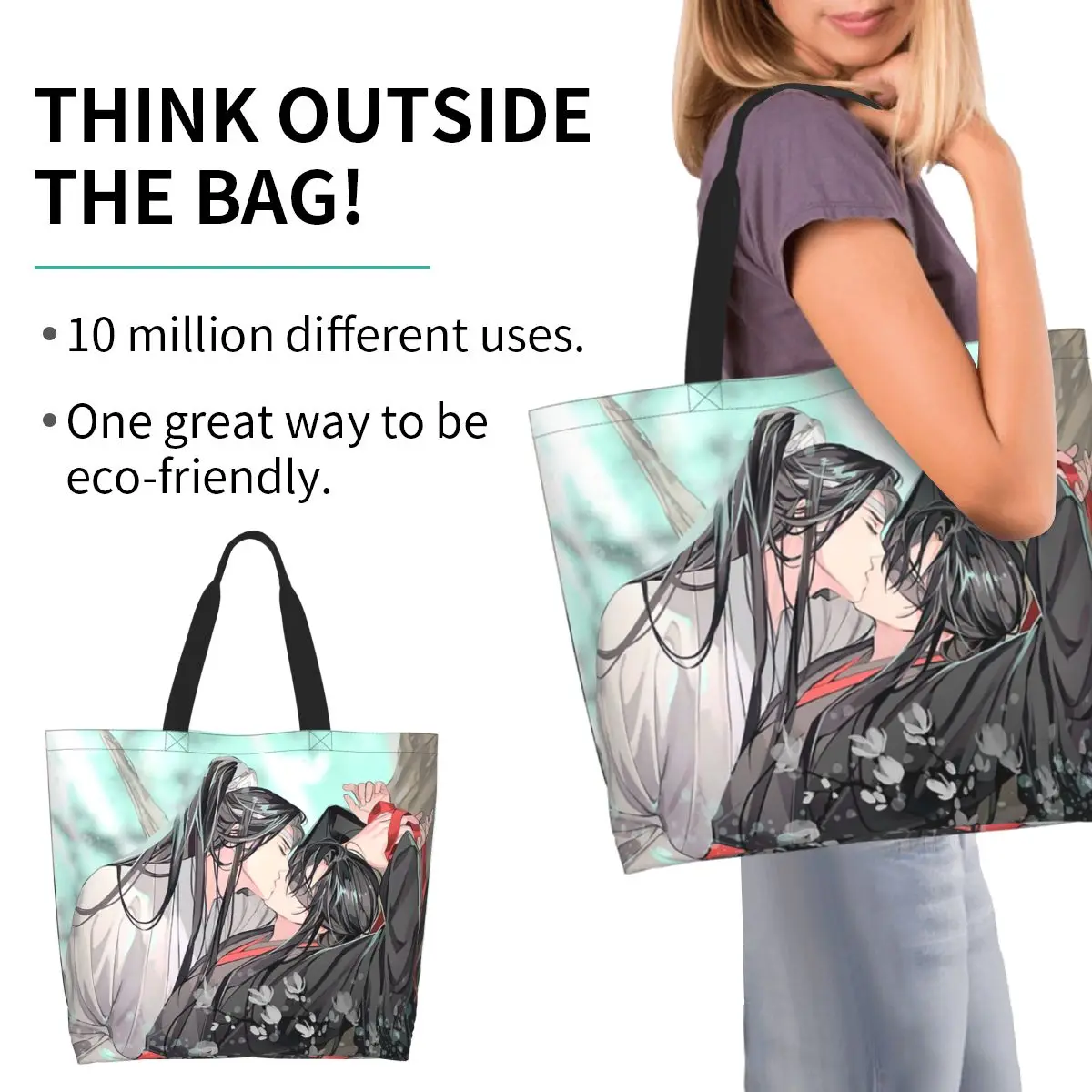 Mo Dao Zu Shi The Grandmaster Of Demonic Cultivation Shopping Tote Bag Canvas Shoulder Bags Shopper Grocery Handbag for Women