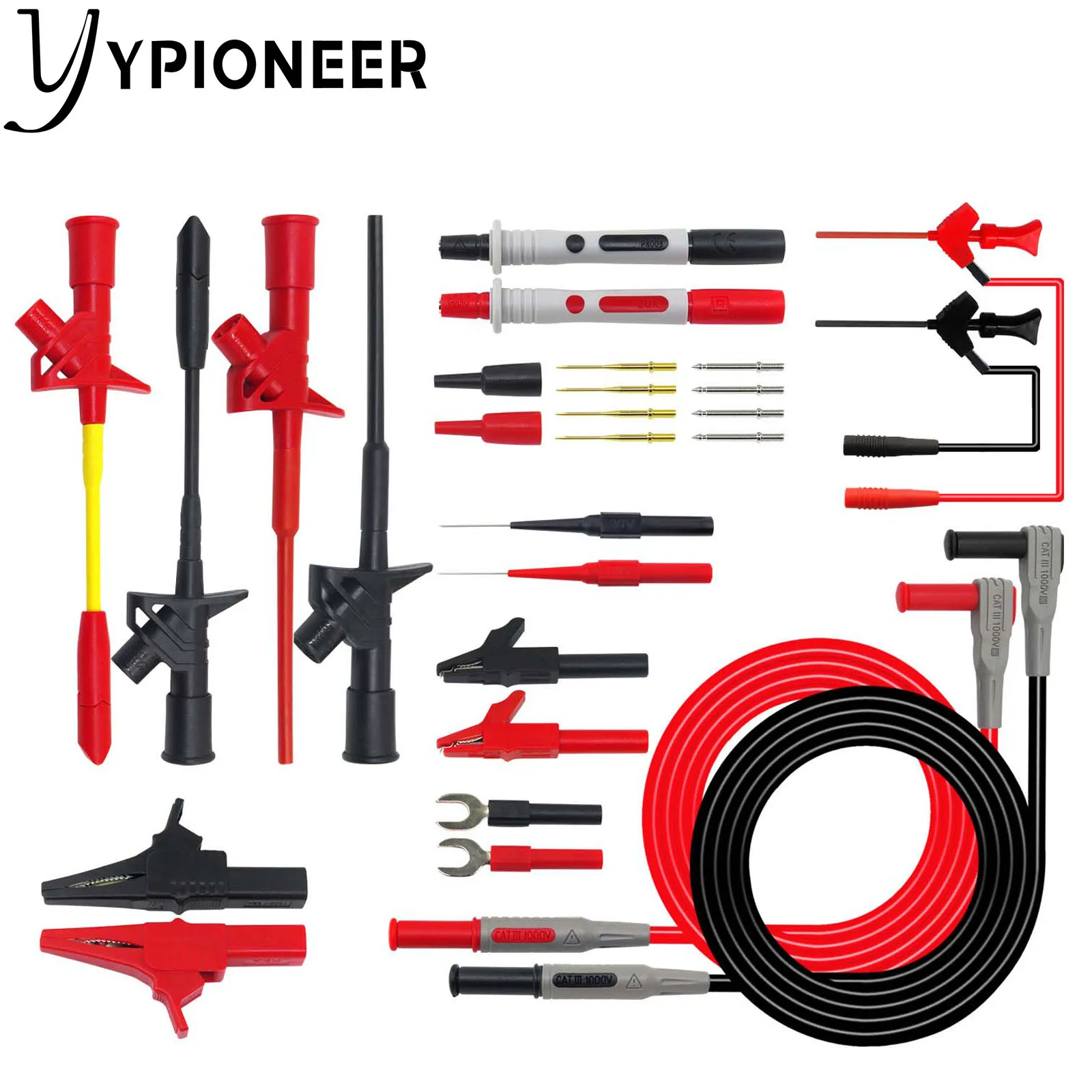 YPioneer P1300 Multimeter Test Leads Kit with Alligator Clips Mini Grabber Test Hook Clips Wire Piercing Probes for Electrical