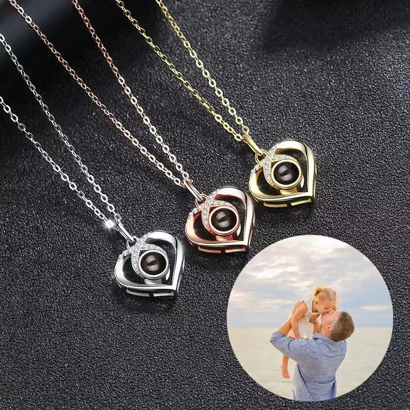 Collier de Projection exquis, pendentif en forme de cœur avec Photo personnalisée, adapté aux cadeaux commémoratifs de la saint-valentin