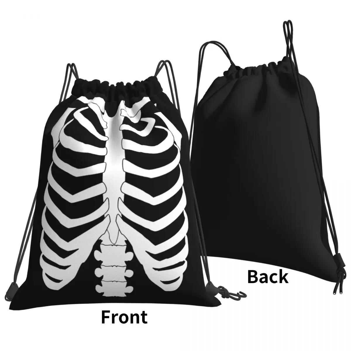 Bones Skeleton Rib Cage Punk Rock Metal Goth Drawstring Bags Gym Bag Vintage Schoolbag Sports Style Multi-function