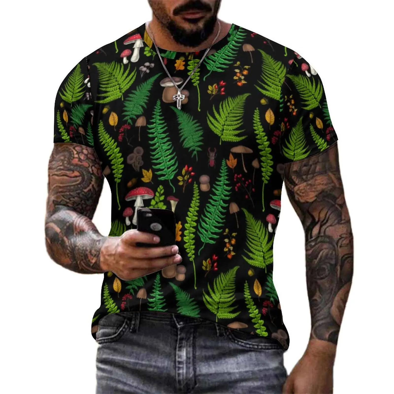 Mens Magic Mushroom T Shirt Woodland Flora and Fauna Popular T-Shirts Short-Sleeve Tops Hot Summer Classic Oversized Top Tees