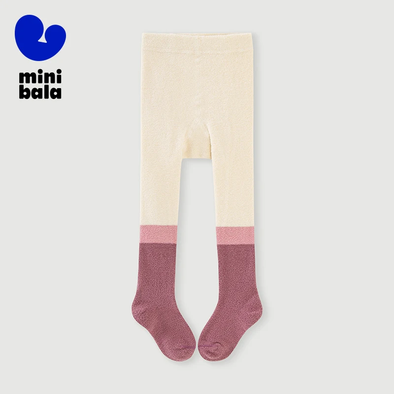 

Меховые колготки Mini Bala с цветными блоками, новые зимние леггинсы для мальчиков и девочек, приятные для кожи ребенка, на ощупь хлопок