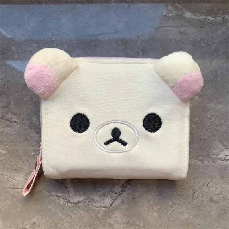 Rilakkuma Korilakkuma Plush Wallet Purse Cartoon Bear Face Cute Short Wallets for Women Girls White Kawaii Purses Money Clips