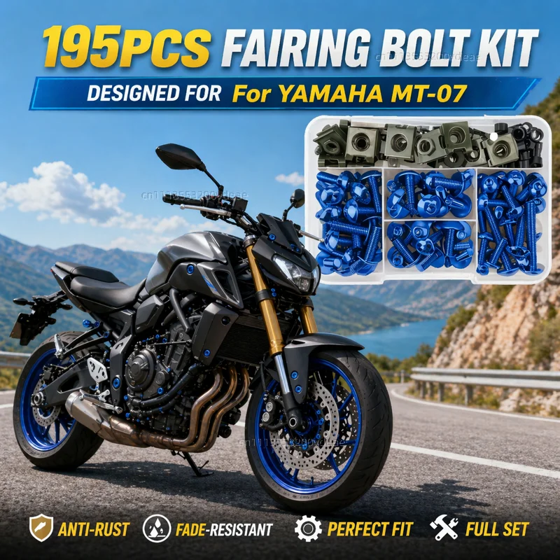 195Pcs Motorcycle Aluminum Fairing Bolt Screws Kit Nut Clips For YAMAHA MT-07 MT07 MT 07 2014-2022 2021 2020 2019 CNC Fastener