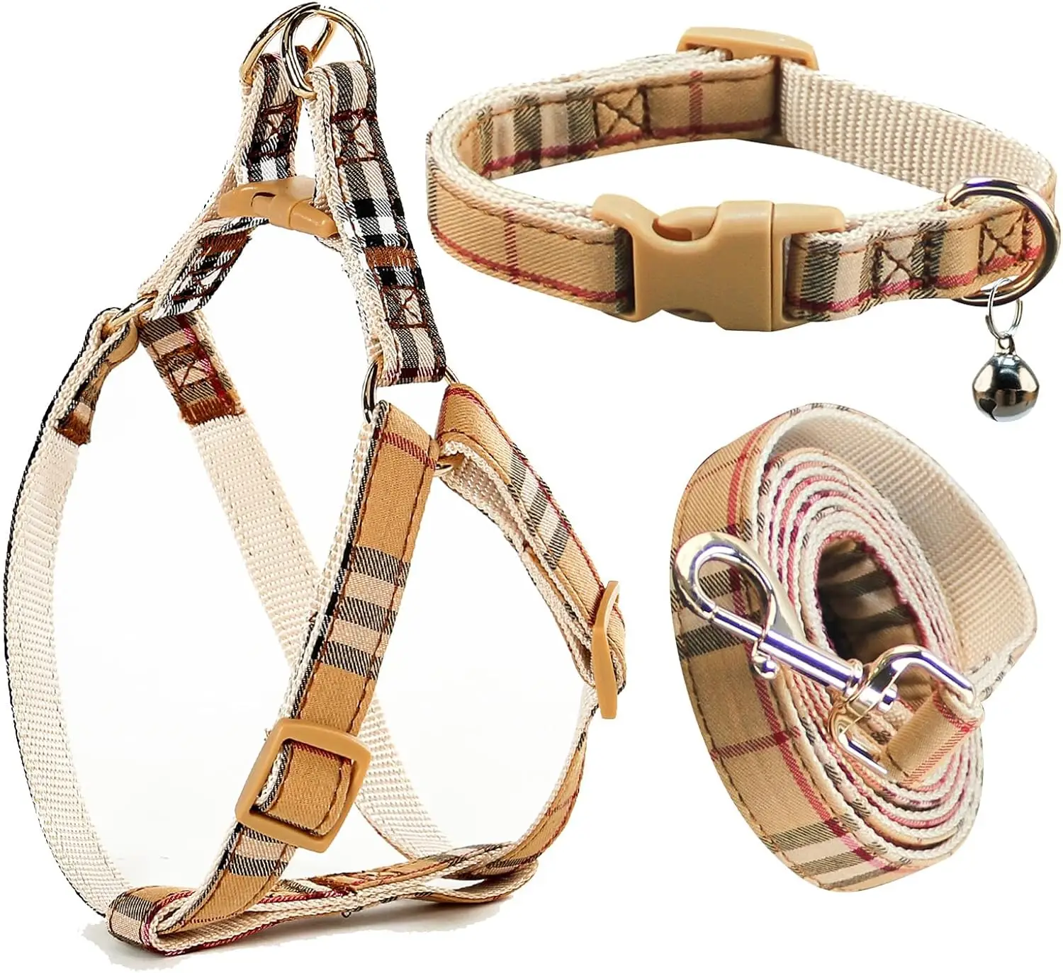 

Adjustable Plaid Dog Collar Harness Leash Set, No Pull, Small Puppy Gift