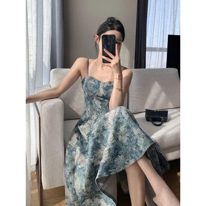 فستان نسائي بتصميم رجعي على طراز هونغ كونغ مع سترة مفتوحة ورباطات، مناسب للصيف، يبرز القوام، مثالي للعطلات والشاطئ، بتصميم خط...