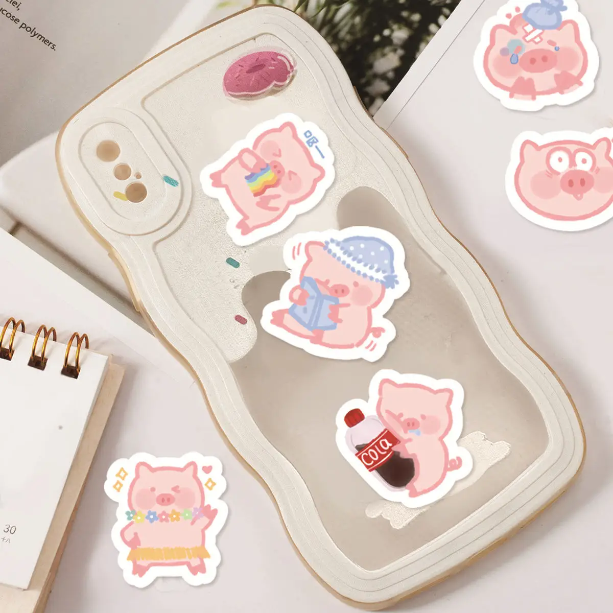 Etori Life 40 PCS PVC Cartoon Cute Animal Pink Lazy Pig Student DIY Laptops,Cups,Scrapbooks,Stationery Decoration Stickers