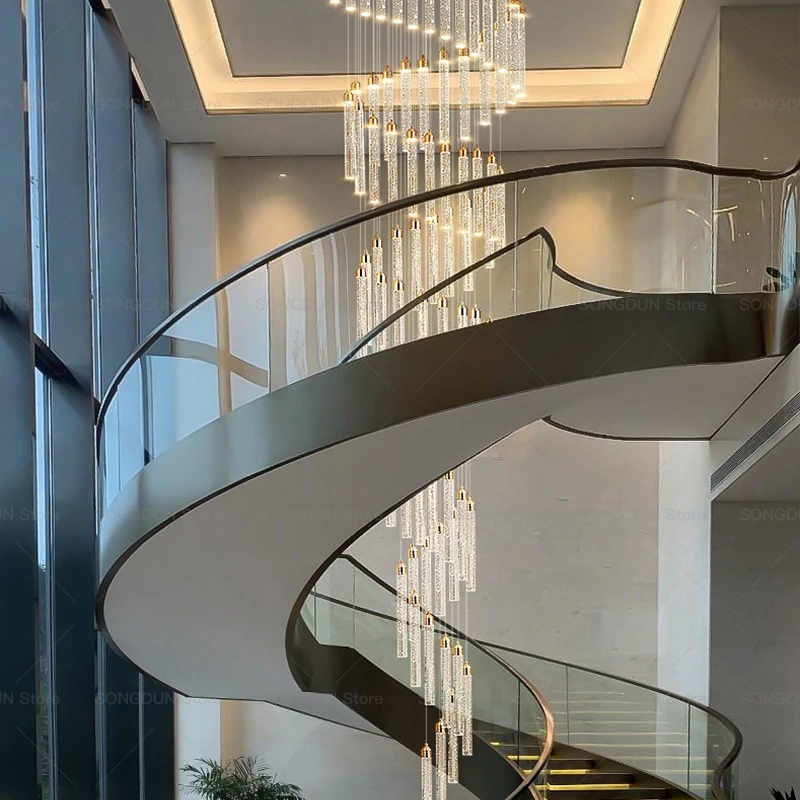 Villa Spiral Stairwell Light Hollow Crystal Lift Empty Duplex Building Lift High Living Room Modern Light Luxury Long Chandelier