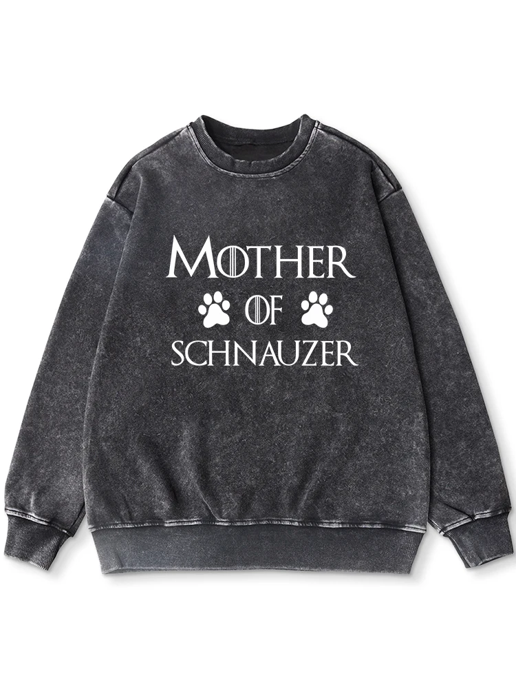 

Mother Of Schnauzer Cute Claw Printed Washed Hooded Womens Autumn Cotton Warm Hoodies Street Distressed Retro Versatile Clothing