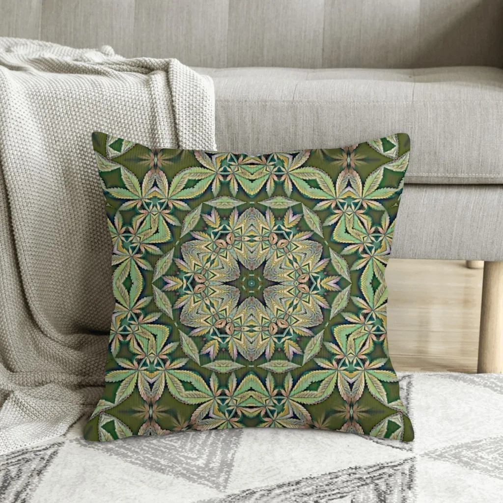 Chilled Mandala Weed Leaf Polyester Cushion Cover For Home Chair Decorative Soft