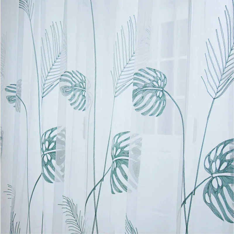 Blaue Wegerichblatt-Stickerei, Tüllvorhänge für Wohnzimmer, Schlafzimmer, Küche, Fensterbehandlungen, durchsichtig, für Kinderzimmer, Kinder