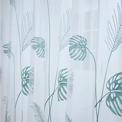 Blue Plantain Leaf Embroidery Tulle Curtains for Living Room Bedroom Kitchen Window Treatments Sheer for Children's Bedroom Kids