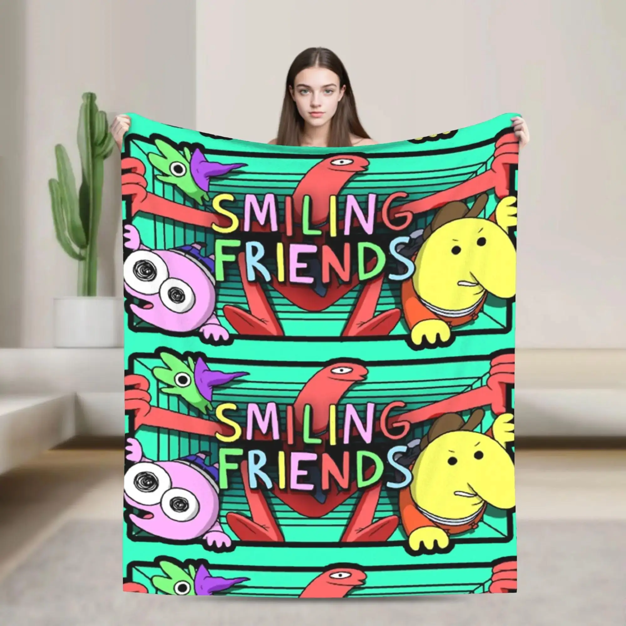 

Фланелевое одеяло Smiling Friends для взрослых, теплое зимнее мягкое покрывало для улицы, модное покрывало для кровати и дивана