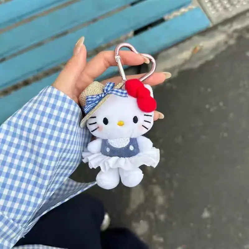 Porte-clés en peluche Hello Kitty, 1 pièce, poupée mignonne, sac à dos Kawaii, accessoires de décoration, cadeau d'anniversaire