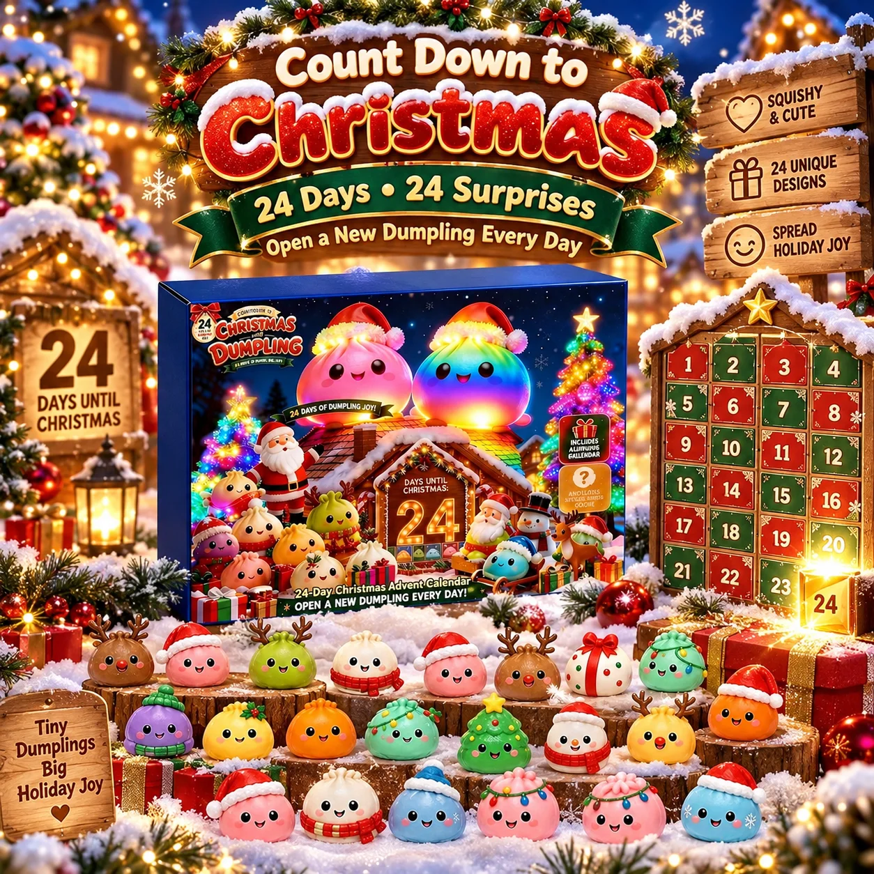 2026 Christmas Advent Calendar 24 Days Dumpling Squishy Mystery Box Slow Rebound Squeeze Sensory Fidget Holiday Surprise Gift
