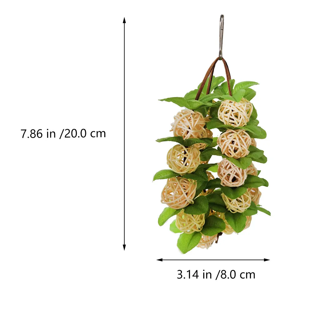 Parrot Chew Toy Hanging Rattan Ball String Bird Climbing Exercise Cage Accessory with Stainless Steel Hook