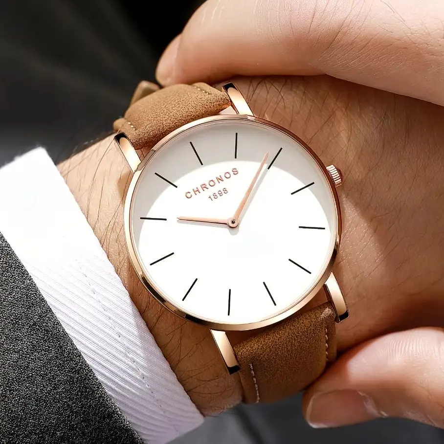 Reloj de marca de lujo CHRONOS para hombre, relojes de pulsera de cuarzo minimalistas a la moda, relojes de pulsera clásicos analógicos informales, reloj masculino