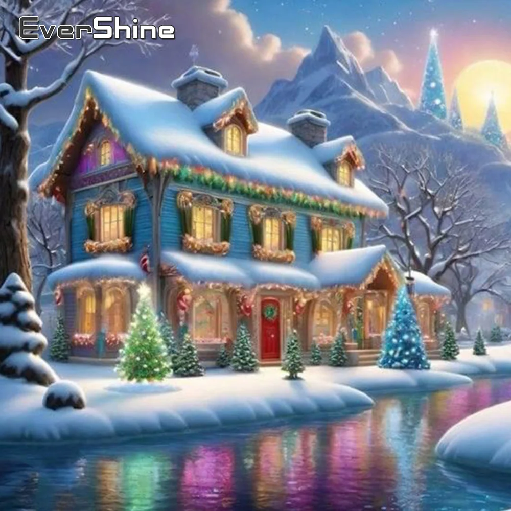 Evershine Diamond Embroidery Landscape House Full Drill Mosaic Castle DIY Mountain Painting Winter Snow Christmas Gifts