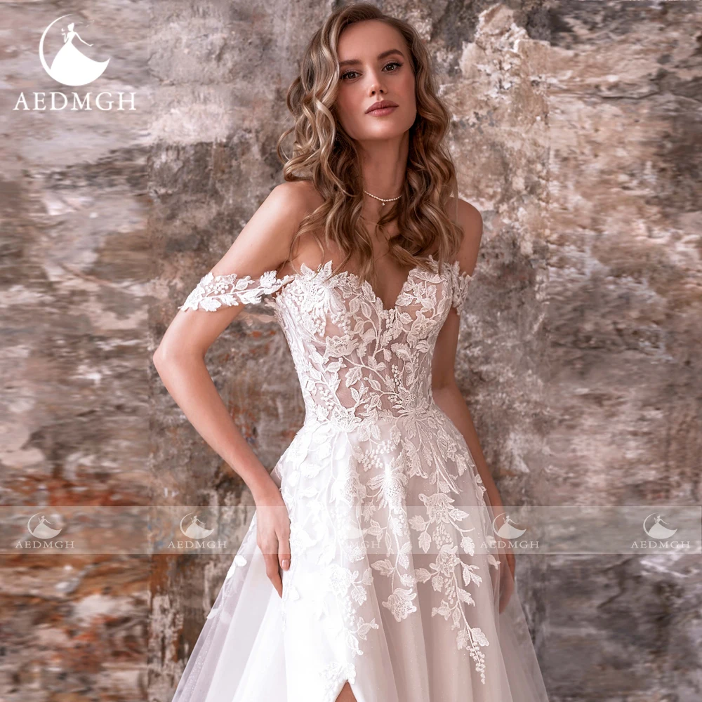 Aedmgh A-Lijn Trouwjurken 2024 Lieverd Van De Schouder Vestido De Novia Romantische Appliques Sweep Trein Robe De Mariee