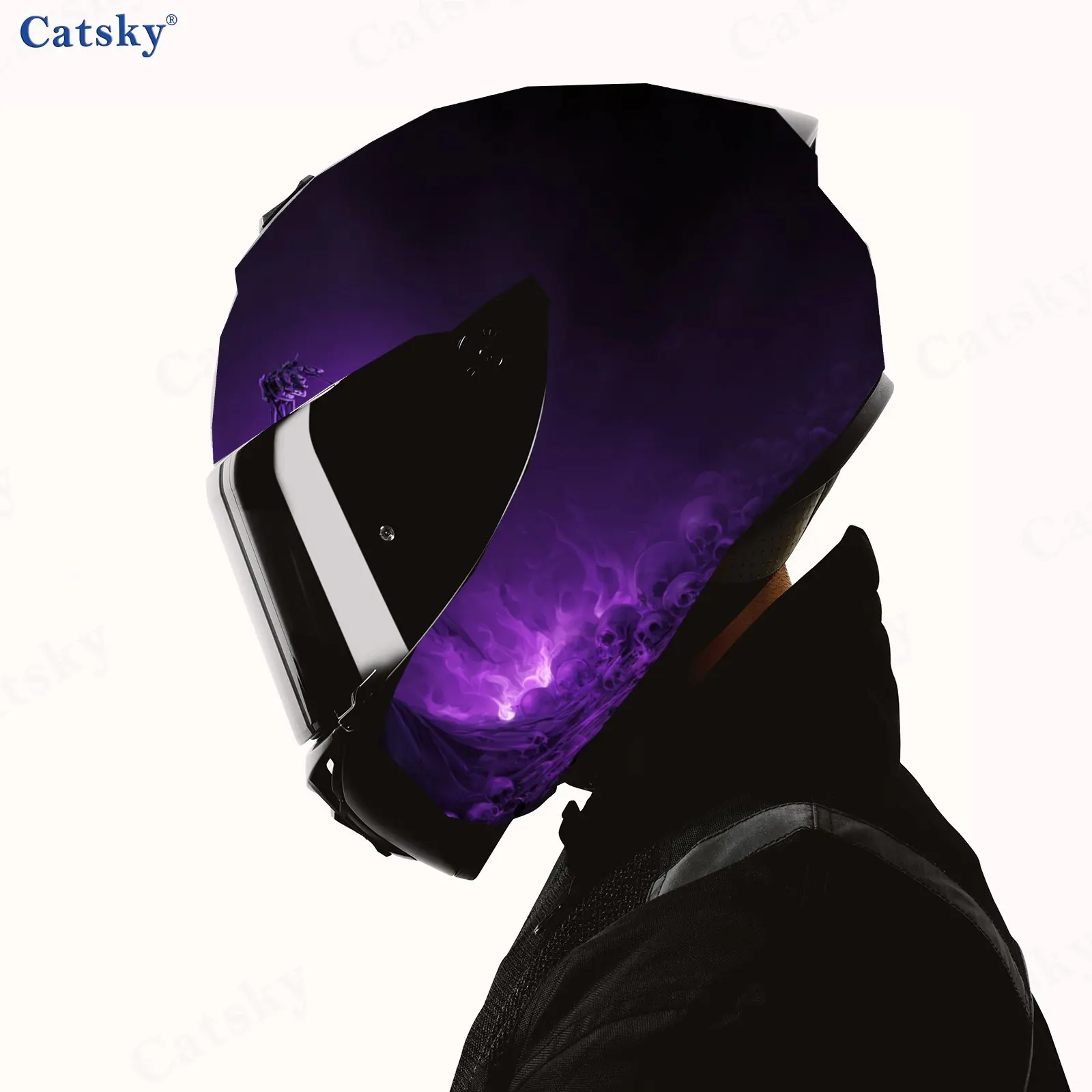 Purple-flamed Guiding Reaper Print Helmet stickers , PVC Material Multifunctional Helmet Stickers, Scratch-Resistant & Fade-Proo view 4