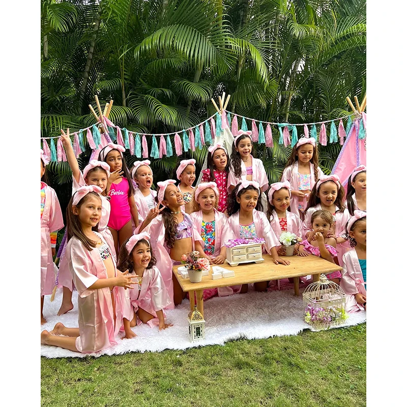 6-18Set Spa Party Robes for Girls Spa Gowns for Girls Spa Supplies Kimono Satin Robe Sleepover Pajamas Party Birthday Slumber