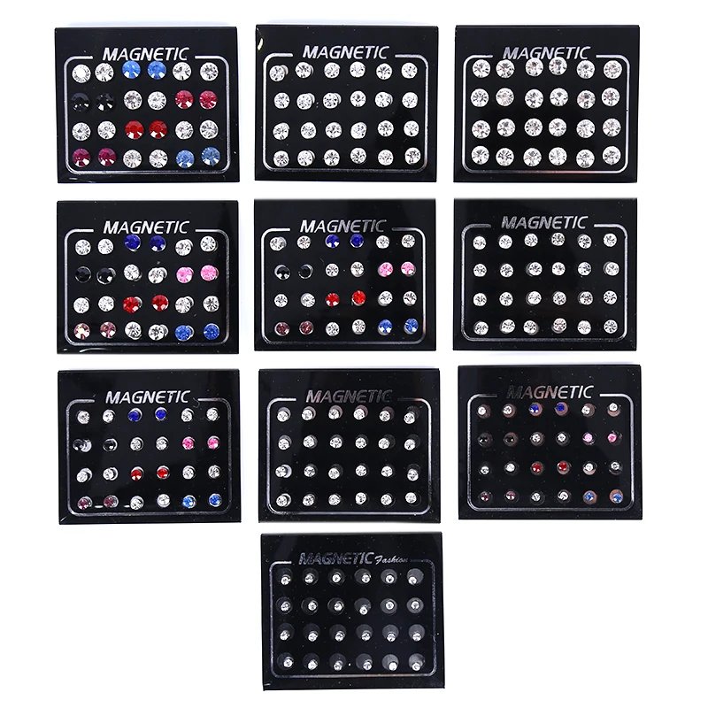 24Pcs/Set Magnetic Non-Piercing Clip Round Rhinestone Stud Earrings Jewelry