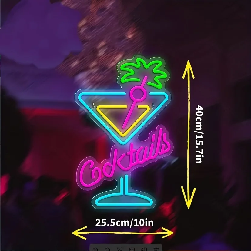 Vibrant Multi-Color Cocktail Neon Light -  LED Art Wall Light Perfect for Beer Bar, Party, Cocktail Bar, Nightclub Decoration