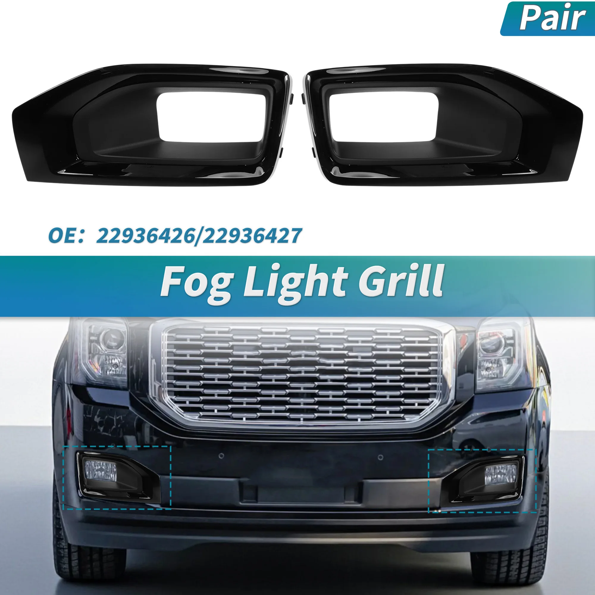 

UXCELL Fog Light Grill for GMC Yukon 2015-2020 Fog Light Bezels Cover 22936426/22936427