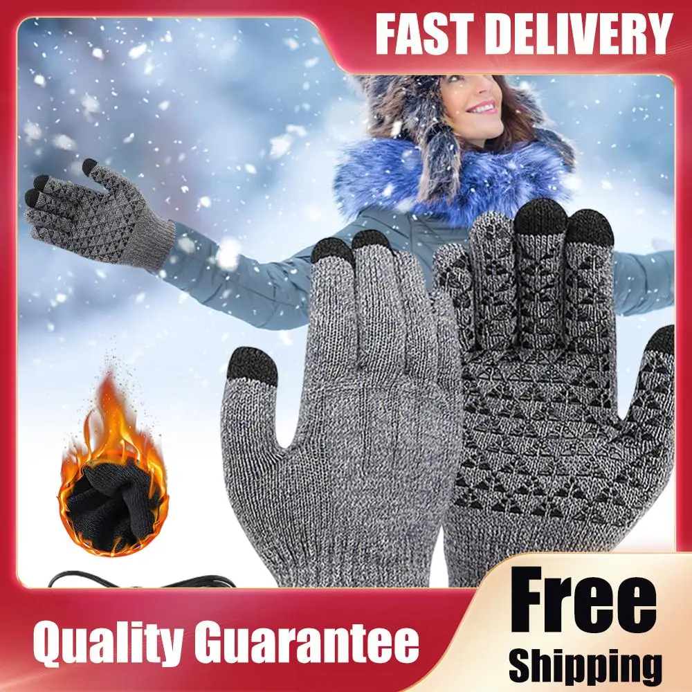 Winter Snowboard Gloves Touch Screen Knitted Gloves Hand Warmer USB Heated Gloves for Backpacking Mountaineering Riding Camping