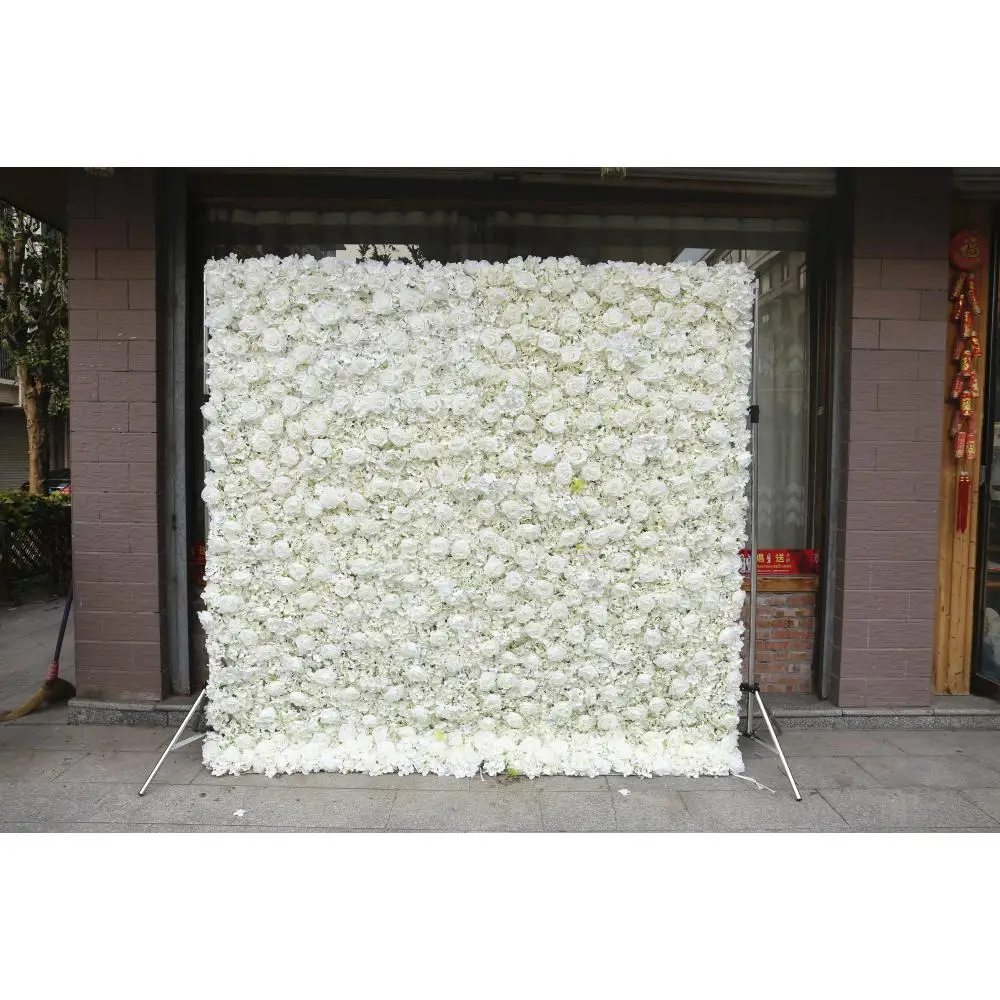 

FSDKX Flower wall 5D 3D White Roll Up FSDKCloth Flower Wall Wedding Decor Artificial Silk Rose Flower Panel Backdrop Flower Wall