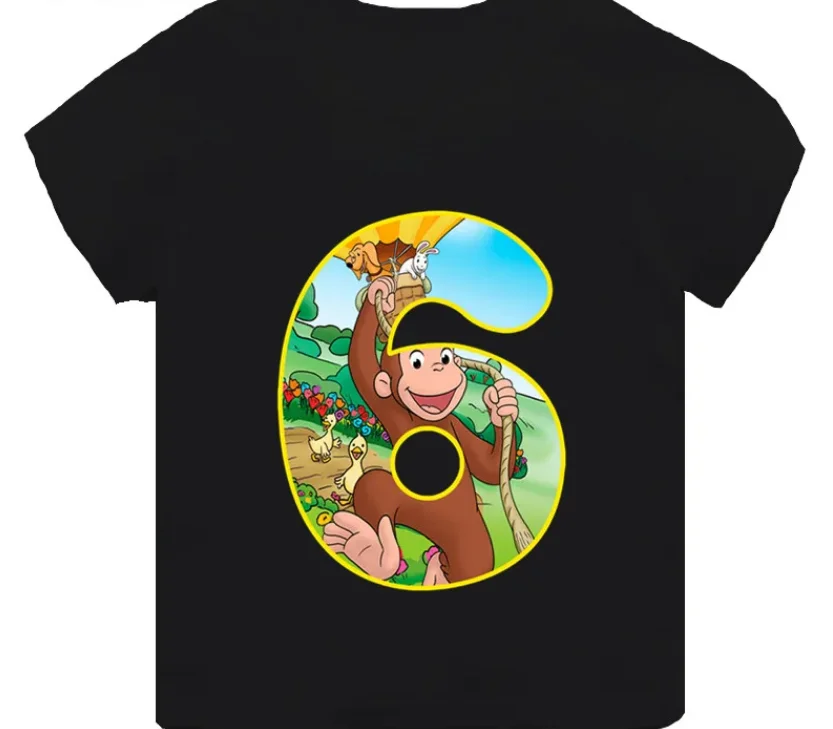 Cute Monkey Print Cartoon Boys Clothes 1 -8 Years Birthday Number Kids T shirt Baby Girls T-Shirts