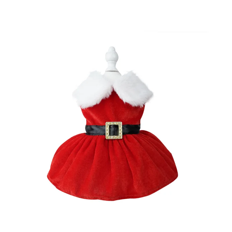 Vestido navideño de terciopelo para perros con cuello peludo, traje festivo para mascotas para perros pequeños y medianos