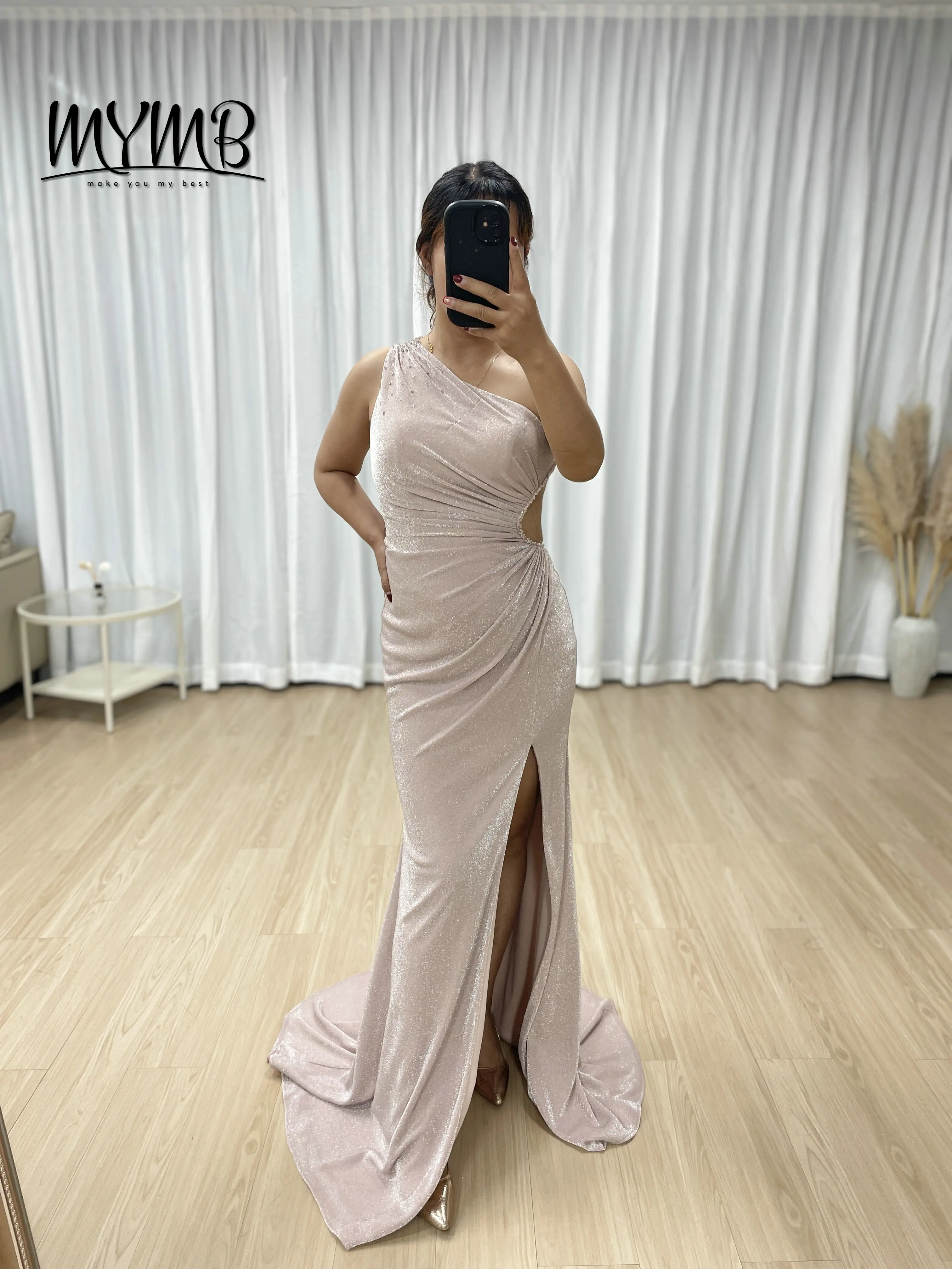 

MYMB Hot Selling Glamorous Backless High Slit One Shoulder Pleated Mermaid Gown Suitable for Prom With Sparkling Details MB40349