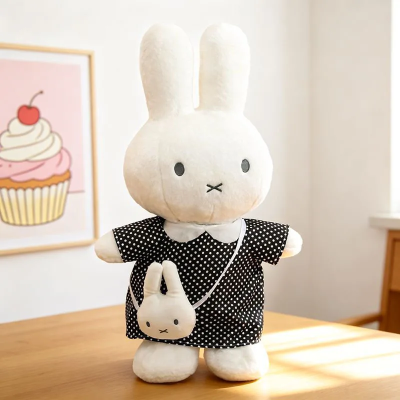 Niedliche Miffy Anime Plüschpuppe Cartoon 45cm Umhängetasche Kleid Stoffhase Spielzeug Kawaii Weiche Flauschige Plüschfigur Geburtstagsgeschenk