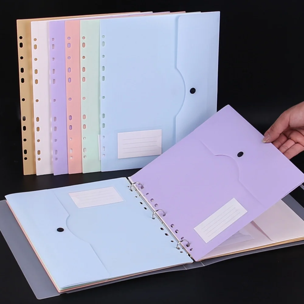 

11-hole Loose-leaf File Bag Color 3-hole Folder+6pcs Binder Pockets Document Pouch for Office and School Supply Folder