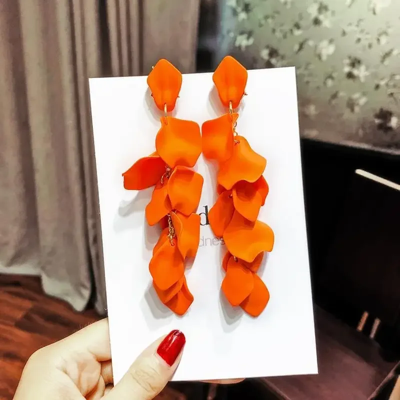 Rose Petal Long Tassel Earrings Korean Drop Earrings - Image 2